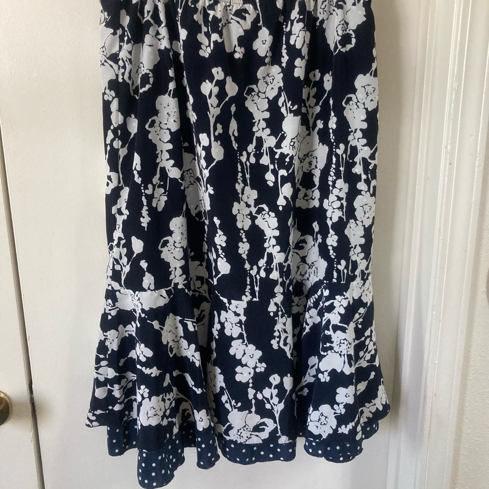 Floral Navy and White/Polka Dot Women's Reversible Skirt